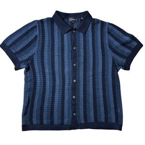 Vince Mens Blue Striped Cotton Crochet Knit Button Down Polo Cardigan Sweater L